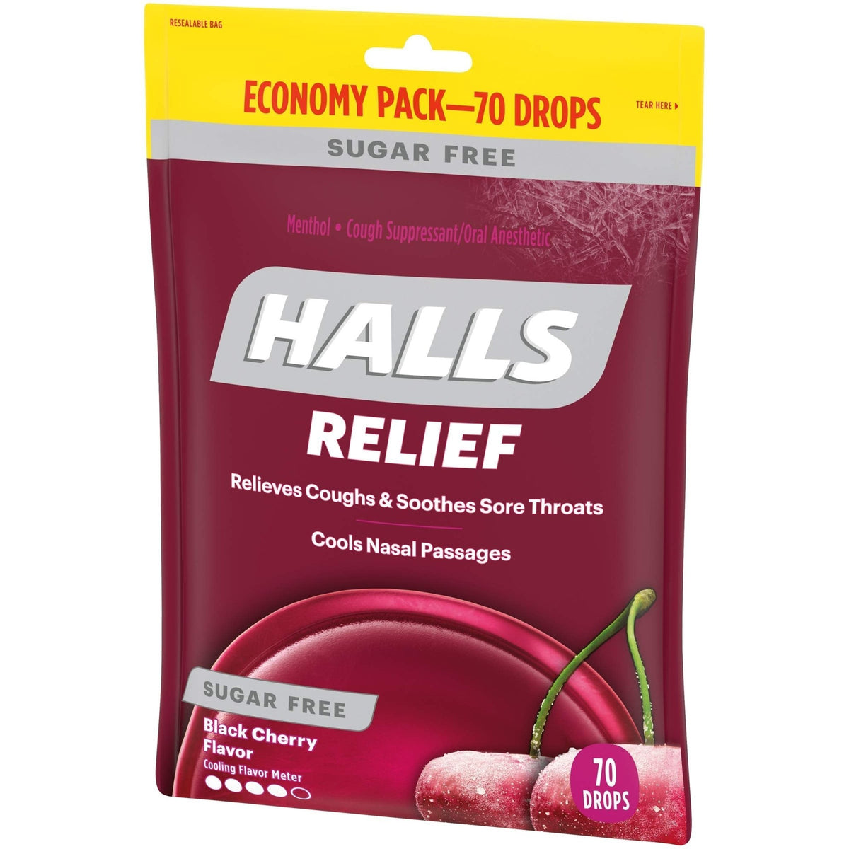HALLS Relief Sugar Free Black Cherry Flavor Cough Drops, Economy Pack, 1 Bag (70 Total Drops) - FENGGESTORE20