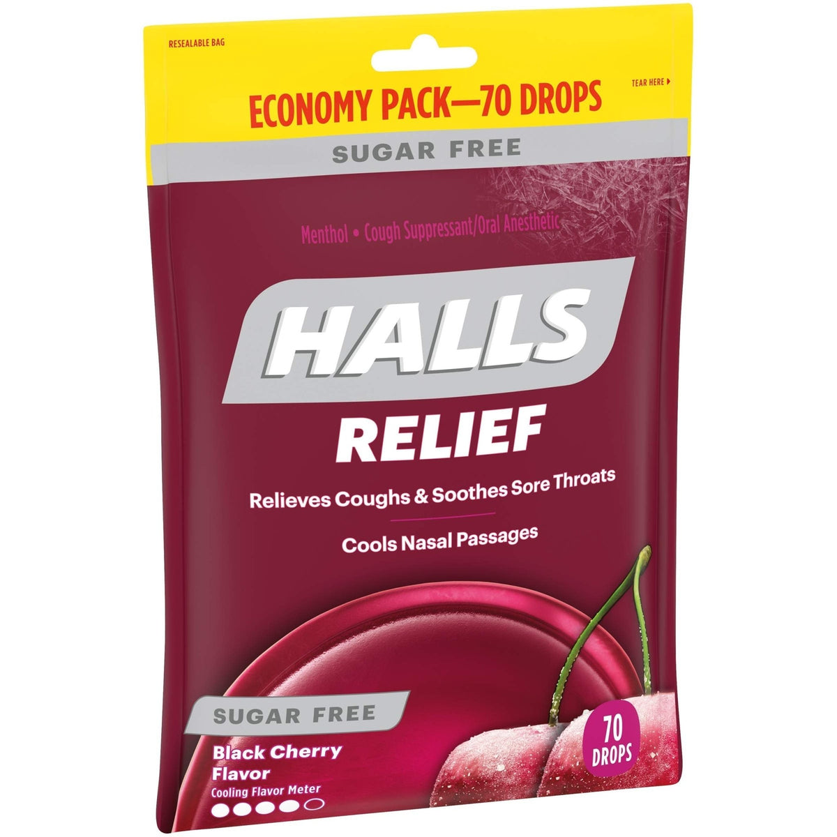 HALLS Relief Sugar Free Black Cherry Flavor Cough Drops, Economy Pack, 1 Bag (70 Total Drops) - FENGGESTORE20