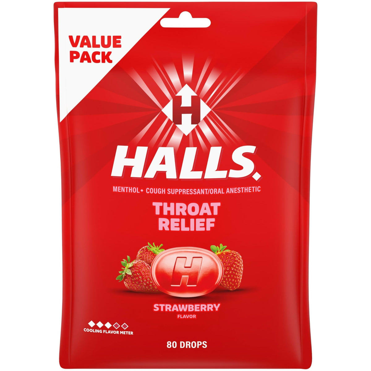 HALLS Throat Relief Strawberry Cough Drops, Value Pack, 80 Drops - FENGGESTORE20