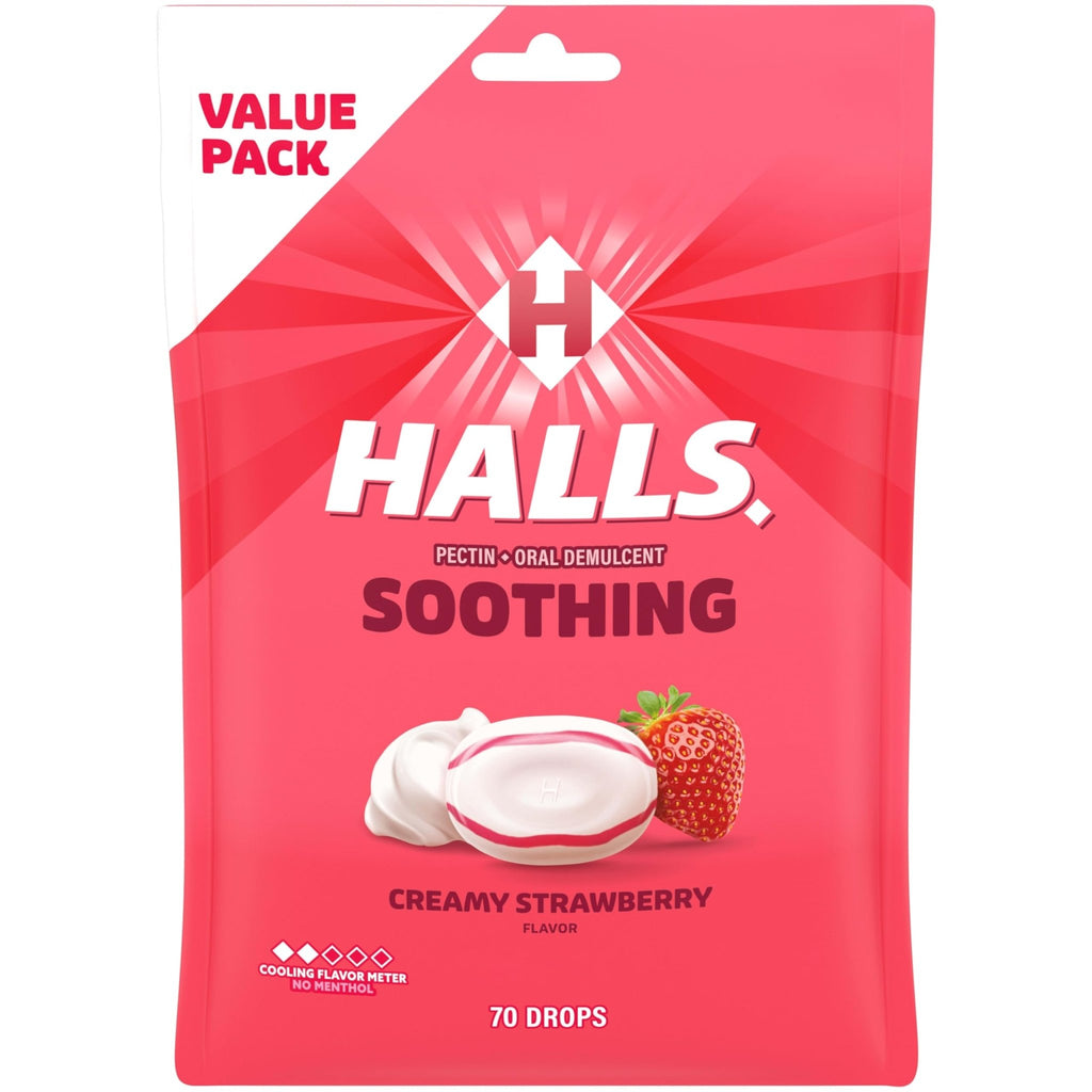 HALLS Throat Soothing Creamy Strawberry Throat Drops, 70 Drops - FENGGESTORE20