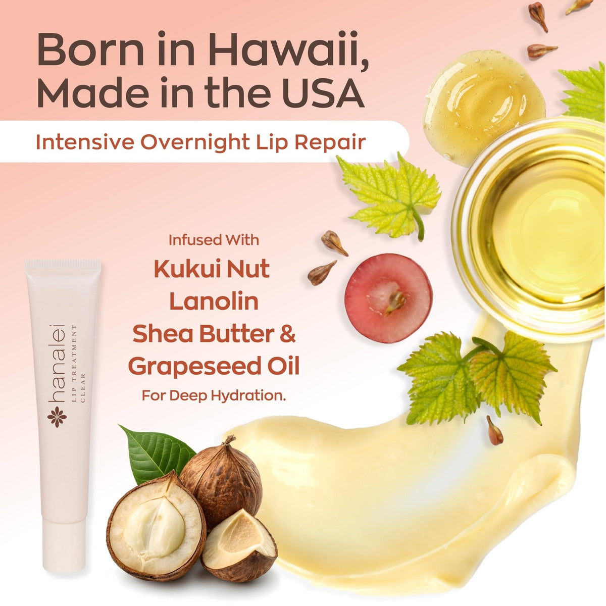 Hanalei Lip Treatment for Dry, Chapped Lips – Intensive Overnight Moisturizer with Kukui Oil - FENGGESTORE20