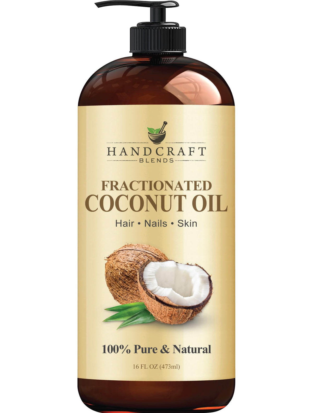 Handcraft Blends Fractionated Coconut Oil - 16 Fl Oz - 100% Pure and Natural - Premium Grade Carrier Oil for Skin, Hair and Body - Massage - Hair Tonic - FENGGESTORE20