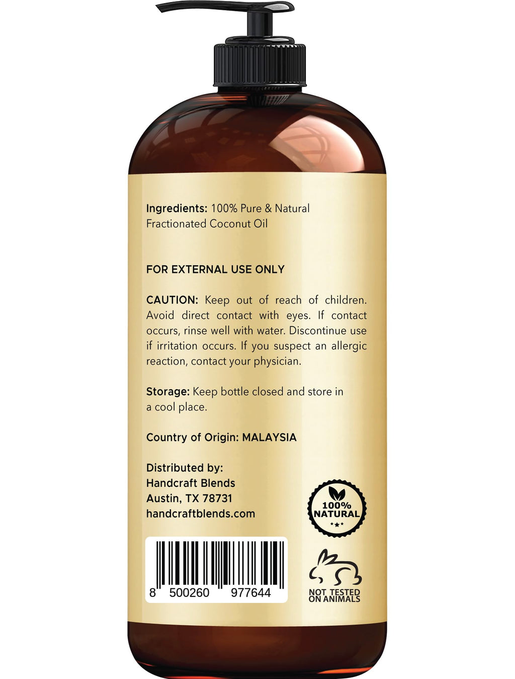 Handcraft Blends Fractionated Coconut Oil - 16 Fl Oz - 100% Pure and Natural - Premium Grade Carrier Oil for Skin, Hair and Body - Massage - Hair Tonic - FENGGESTORE20