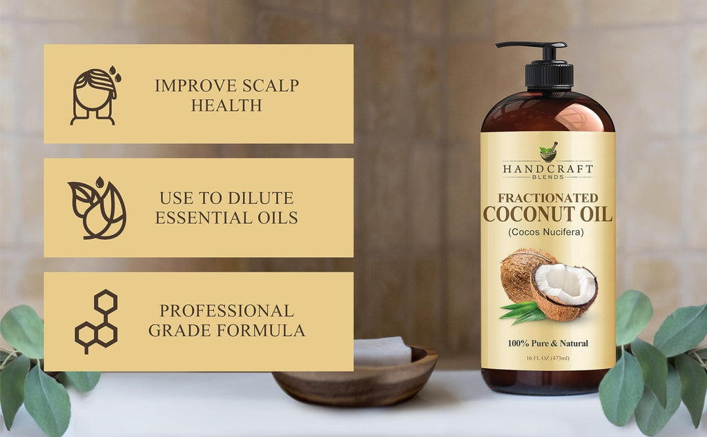Handcraft Blends Fractionated Coconut Oil - 16 Fl Oz - 100% Pure and Natural - Premium Grade Carrier Oil for Skin, Hair and Body - Massage - Hair Tonic - FENGGESTORE20