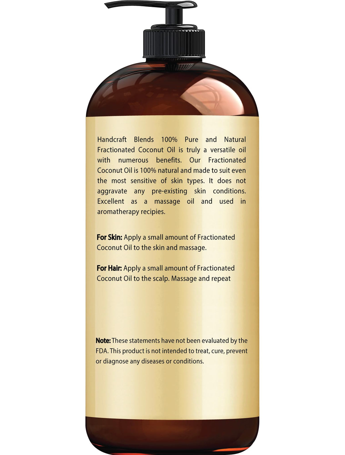 Handcraft Blends Fractionated Coconut Oil - 16 Fl Oz - 100% Pure and Natural - Premium Grade Carrier Oil for Skin, Hair and Body - Massage - Hair Tonic - FENGGESTORE20