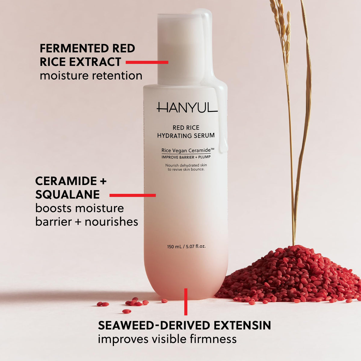 HANYUL Red Rice Hydrating Serum with Vegan Ceramide | Korean Skincare for Deep Hydration, Radiant Skin Glow, Firming & Barrier - FENGGESTORE20
