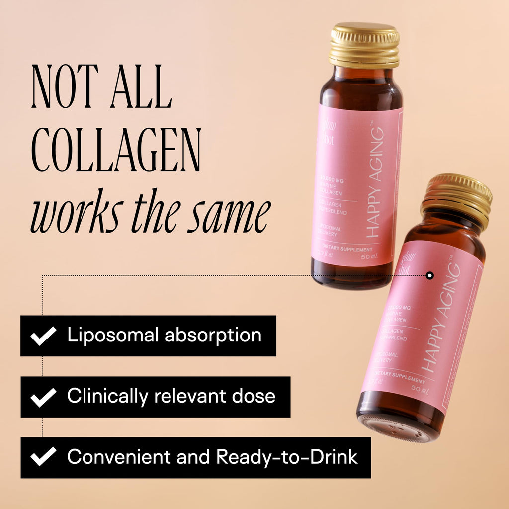 Happy Aging Marine Collagen Peptides Glow Shot 10,000mg - Liquid Collagen for Women with Liposomal Delivery - Promotes Skin Hydration, Elasticity & Radiance - Supports Hair & Nails, 10 Shots - FENGGESTORE20