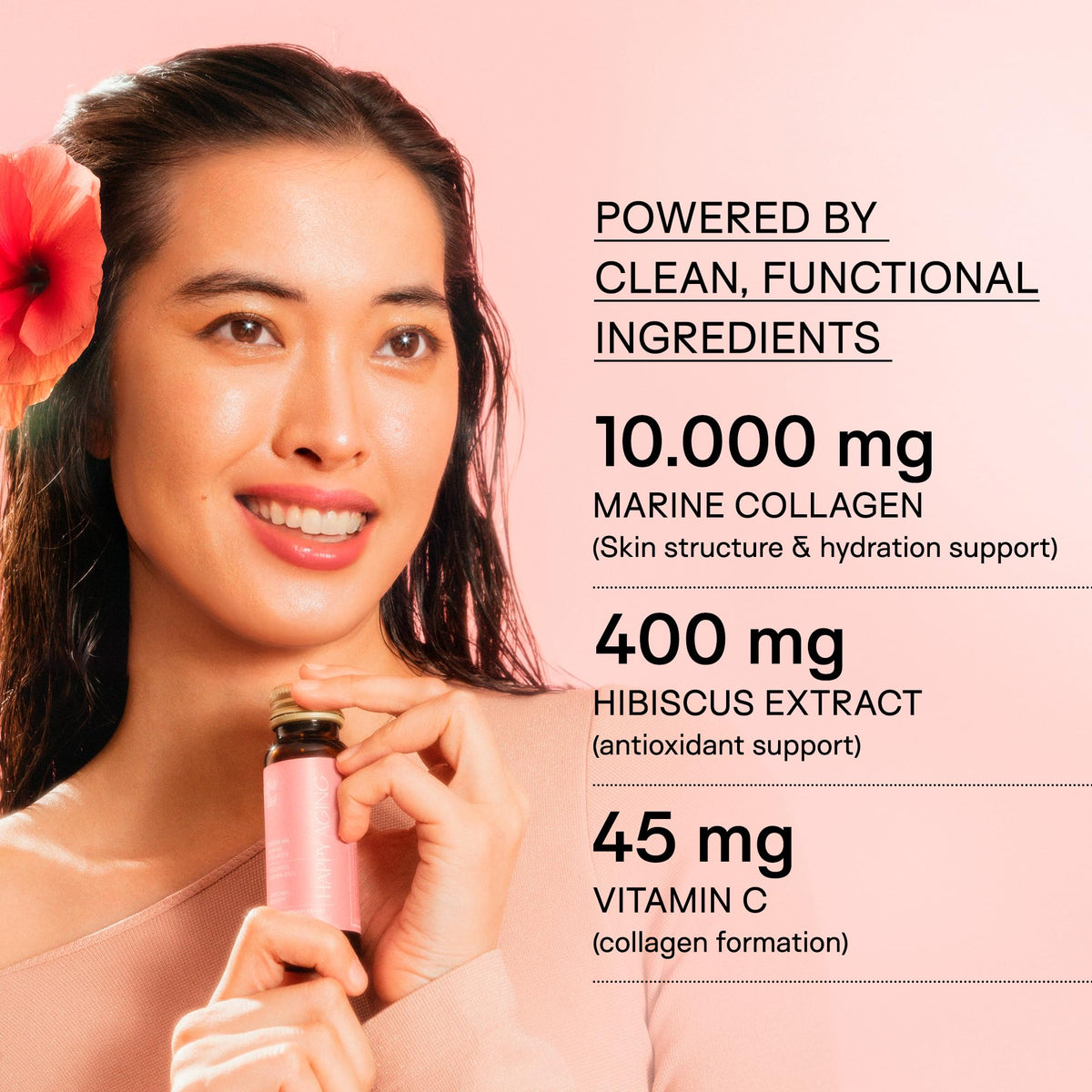 Happy Aging Marine Collagen Peptides Glow Shot 10,000mg - Liquid Collagen for Women with Liposomal Delivery - Promotes Skin Hydration, Elasticity & Radiance - Supports Hair & Nails, 10 Shots - FENGGESTORE20