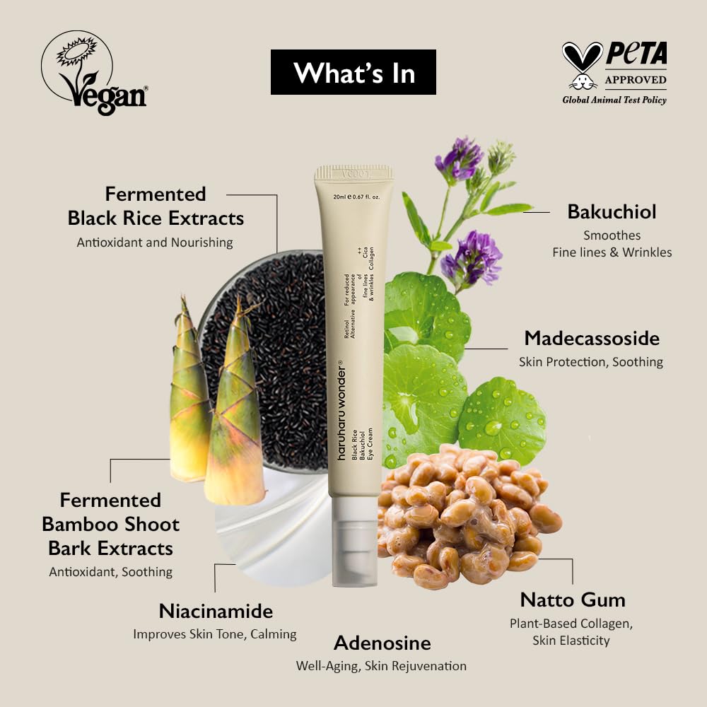 Haruharu Wonder Black Rice Bakuchiol Eye Cream 0.67 fl.oz / 20ml | Anti-Aging, Wrinkle Care, Natural Retinol Alternative - FENGGESTORE20