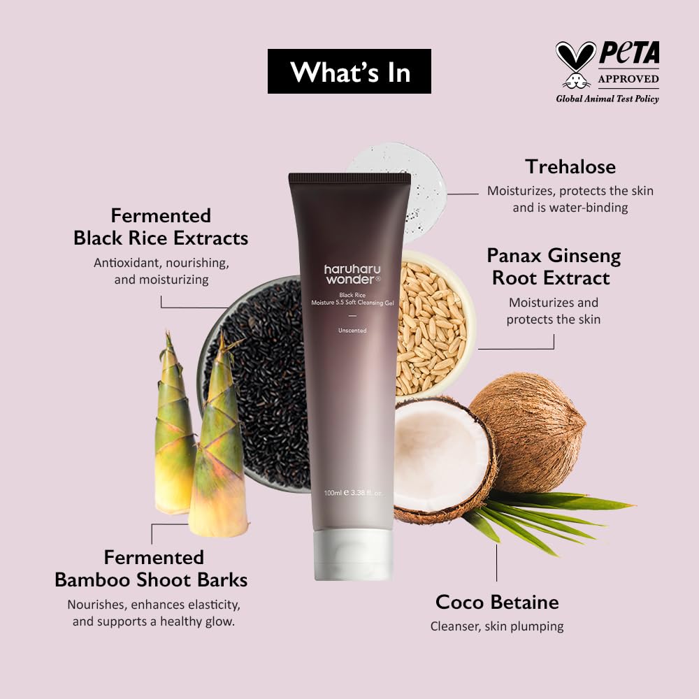 HARUHARU wonder Black Rice Moisture 5.5 Soft Cleansing Gel, Gentle Daily Cleanser, Low 5.5pH, Moisture Balance, Soap Free - FENGGESTORE20