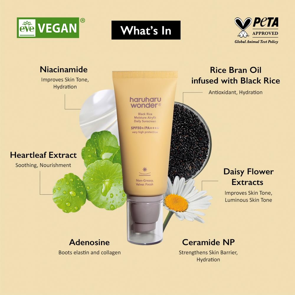 Haruharu Wonder Black Rice Moisture Airyfit Daily Sunscreen 1.69fl.oz - Velvet Finish, No White Cast - FENGGESTORE20