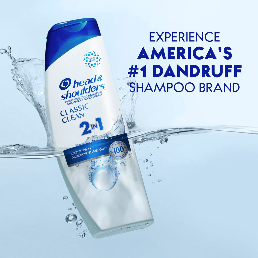 Head & Shoulders Anti-Dandruff Shampoo and Conditioner, Classic Clean 2-in-1, 1% Pyrithione Zinc, Flake Control, Deep Clean, - FENGGESTORE20