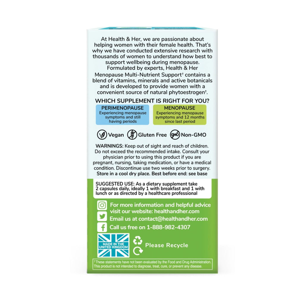 Health & Her Menopause Supplements for Women - Multi-Nutrient Support, Menopause Vitamins for Energy, Bones, Muscles, Skin & Hair, Vegan, Gluten-Free, Non GMO (60ct - 1 Month) - FENGGESTORE20