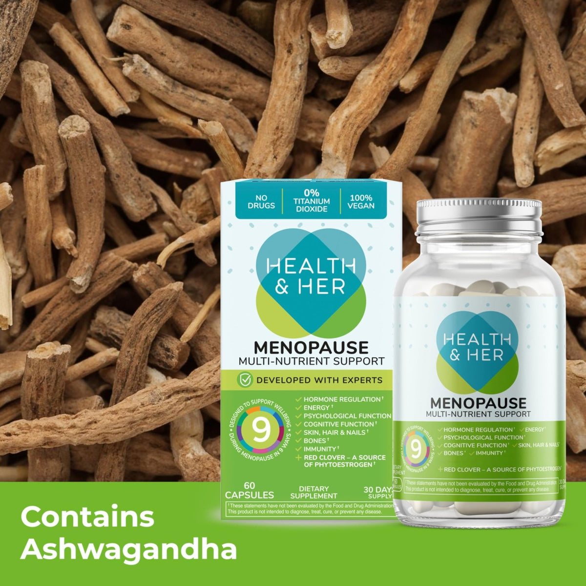 Health & Her Menopause Supplements for Women - Multi-Nutrient Support, Menopause Vitamins for Energy, Bones, Muscles, Skin & Hair, Vegan, Gluten-Free, Non GMO (60ct - 1 Month) - FENGGESTORE20
