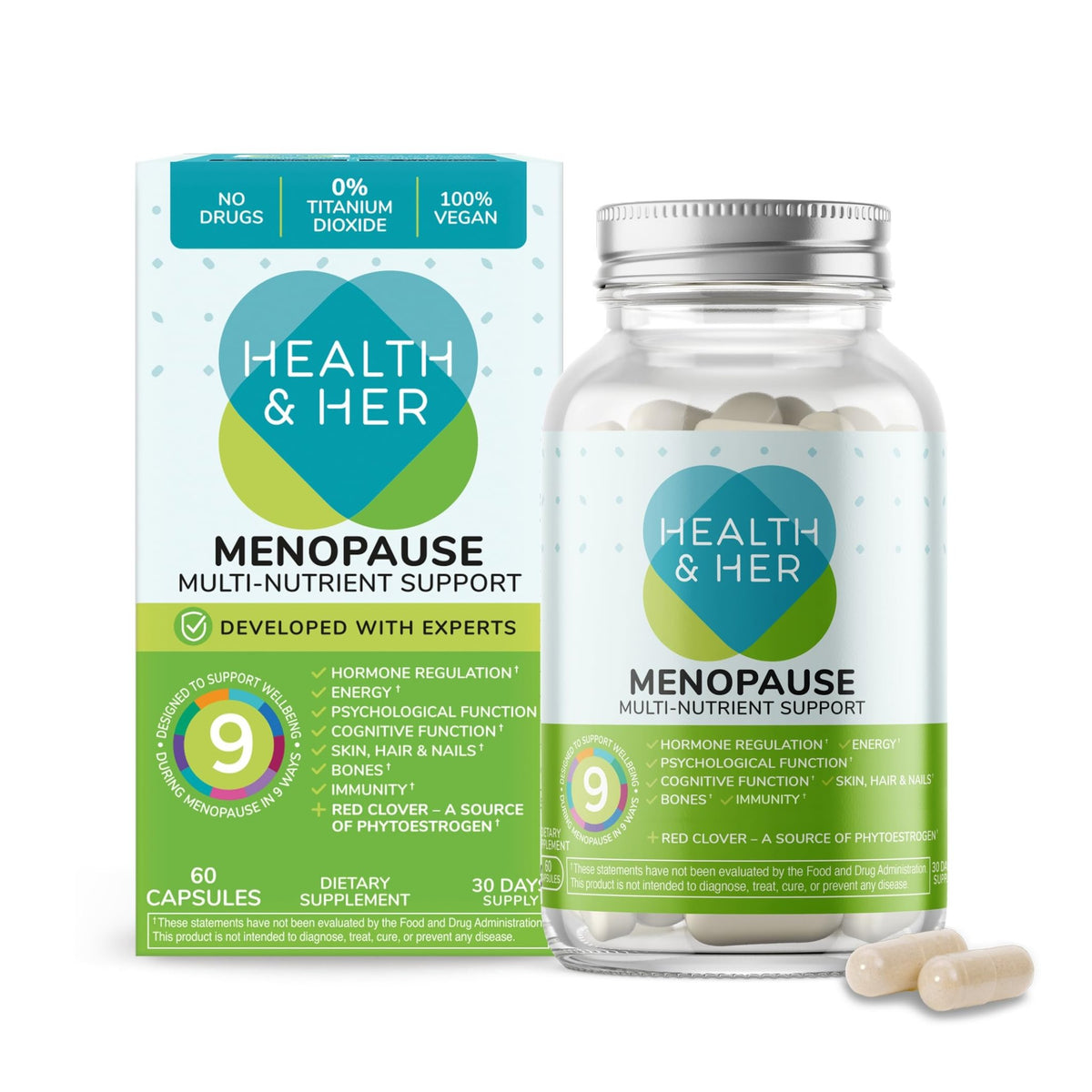 Health & Her Menopause Supplements for Women - Multi-Nutrient Support, Menopause Vitamins for Energy, Bones, Muscles, Skin & Hair, Vegan, Gluten-Free, Non GMO (60ct - 1 Month) - FENGGESTORE20