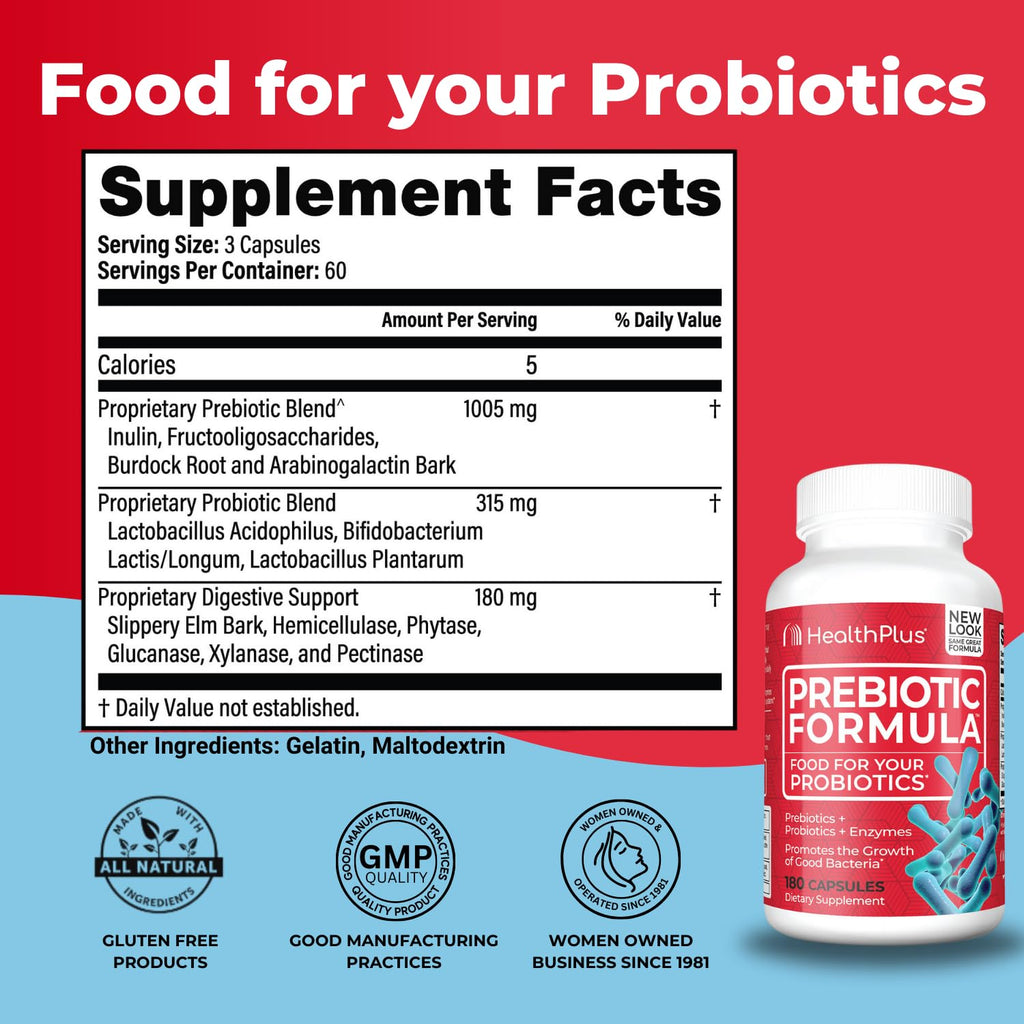 Health Plus Prebiotic Formula - Probiotics + Prebiotics + Digestive Enzymes - Gluten Free, Dairy Free, Natural Herbal Ingredients - FENGGESTORE20