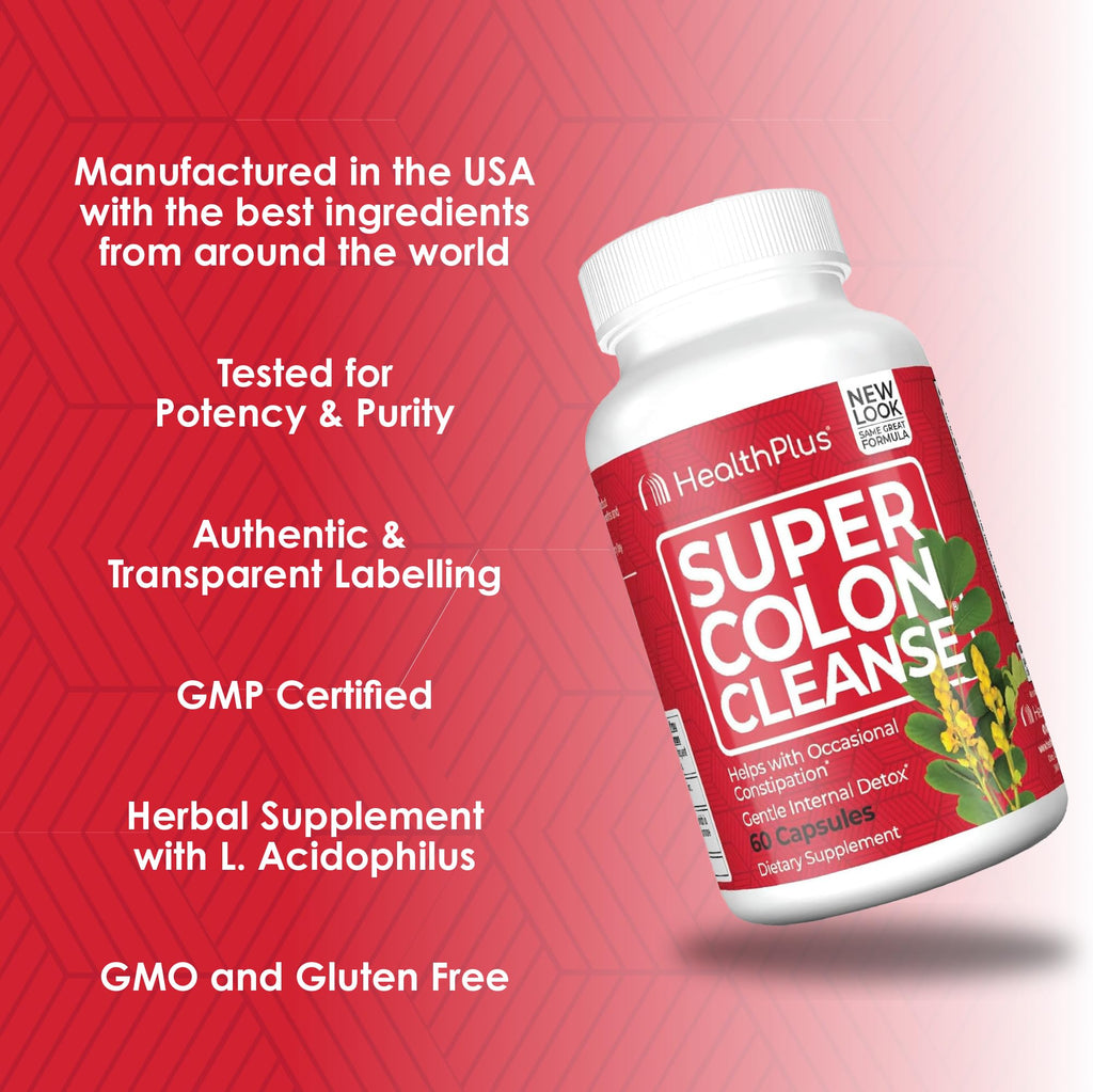 Health Plus Super Colon Cleanse 15 Day Supply of Gentle Gut Cleanse Detox, Psyllium Husk, Probiotics for Constipation - FENGGESTORE20