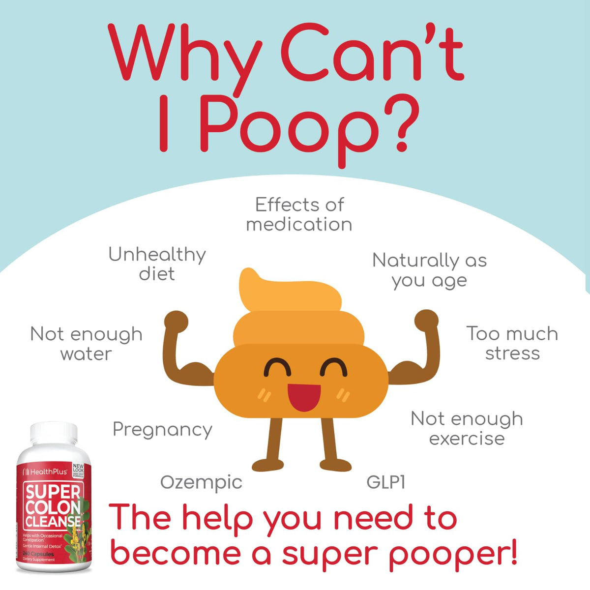 Health Plus Super Colon Cleanse 15 Day Supply of Gentle Gut Cleanse Detox, Psyllium Husk, Probiotics for Constipation - FENGGESTORE20