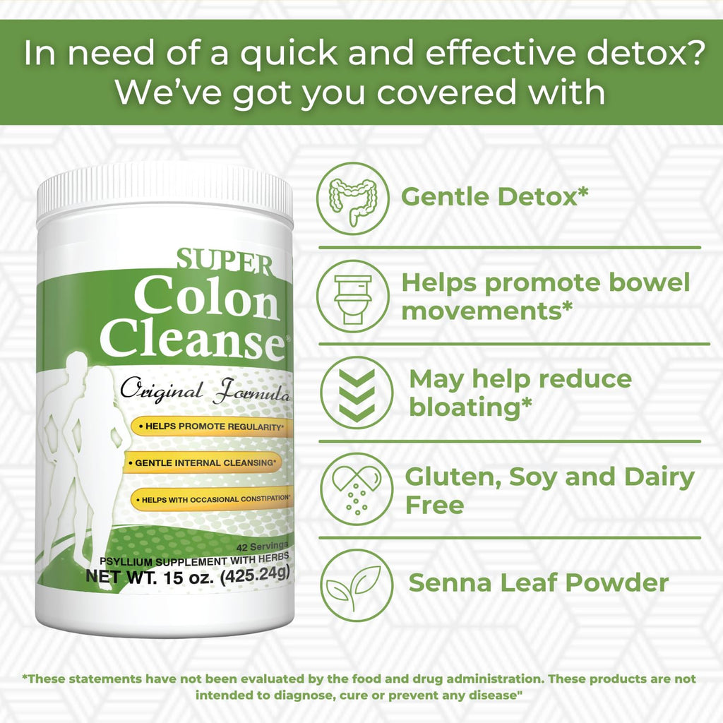 Health Plus Super Colon Cleanse Original Formula (1990-2025), 15 oz Powder, 42 Servings, with Psyllium Husk and Senna Leaf - FENGGESTORE20