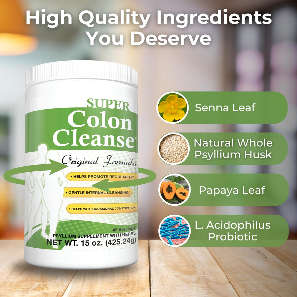 Health Plus Super Colon Cleanse Original Formula (1990-2025), 15 oz Powder, 42 Servings, with Psyllium Husk and Senna Leaf - FENGGESTORE20