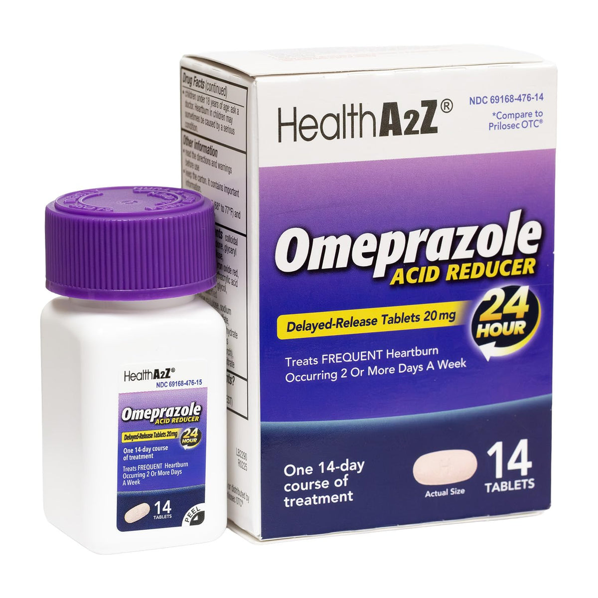 HealthA2Z® Acid Reducer | Omeprazole 20mg | Delayed - Release Tablets | 24 Hours | Treats Frequent Heartburn | Occuring 2 or More Days A Week (14 Counts) - FENGGESTORE20