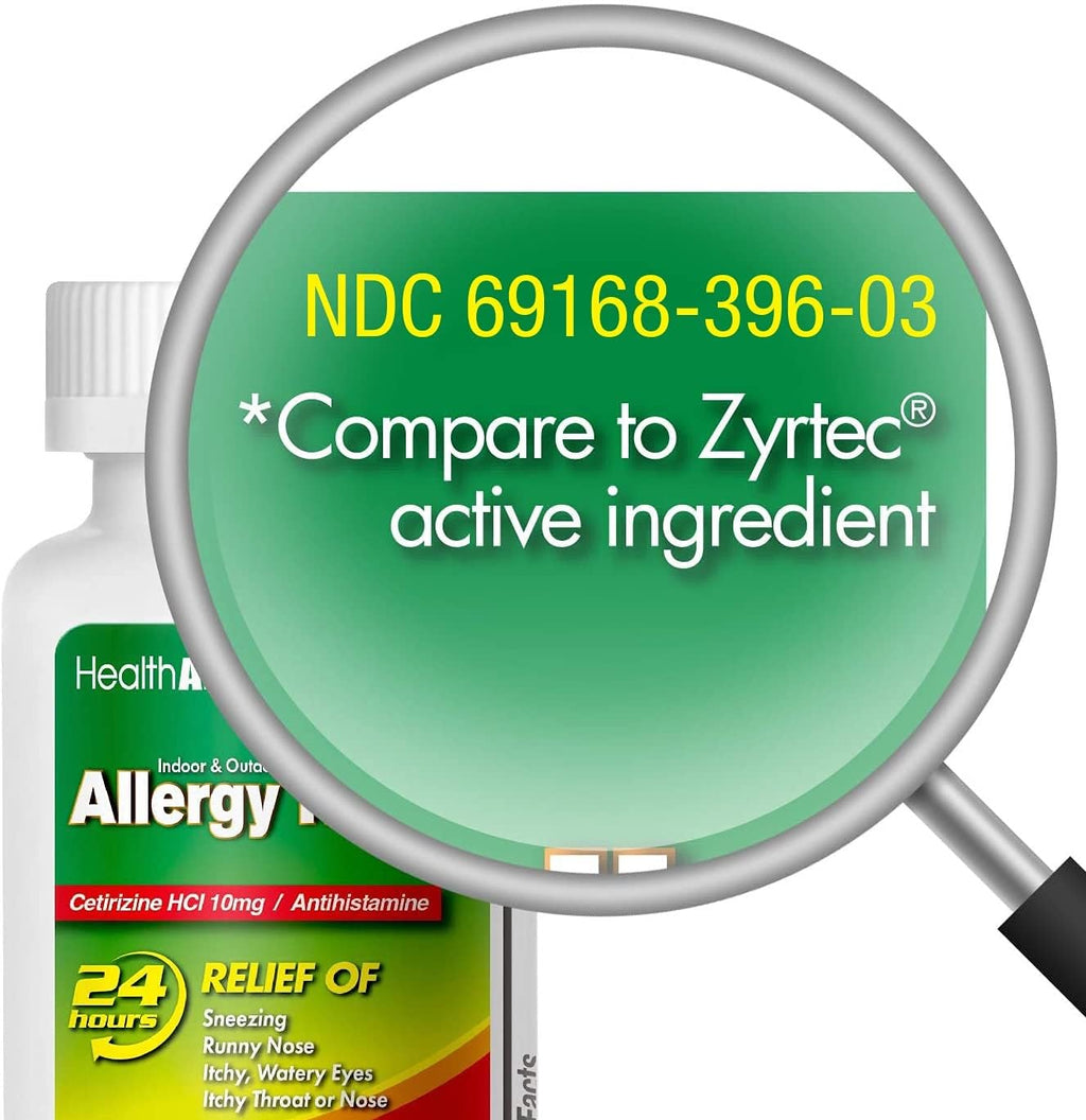 HealthA2Z® Allergy Relief, Cetirizine 10mg, Dye Free, All Day Allergy Relief, Indoor & Outdoor, Relief from Itchy Throat, Sneezing, Runny Noses, 300 Count (Pack of 1), - FENGGESTORE20