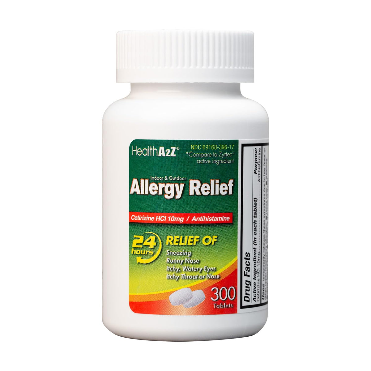 HealthA2Z® Allergy Relief, Cetirizine 10mg, Dye Free, All Day Allergy Relief, Indoor & Outdoor, Relief from Itchy Throat, Sneezing, Runny Noses, 300 Count (Pack of 1), - FENGGESTORE20