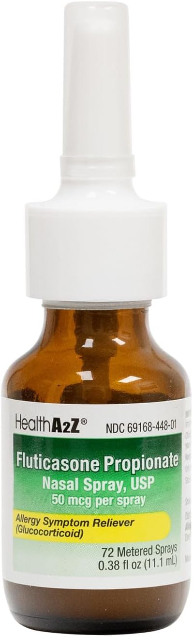 HealthA2Z® Allergy Relief, Fluticasone Propionate 50mcg, Nasal Spray, 24-Hour Allergy Relief, Nasal Decongestant, Dye Free, 72 Sprays (0.38 fl oz) - FENGGESTORE20