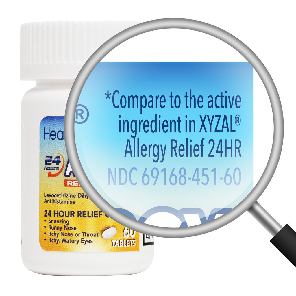 HealthA2Z® Allergy Relief, Levocetirizine Dihydrochloride 5mg, Dye Free Antihistamine, 24 Hours Relief from Sneezing, Runny Nose, Itchy Nose and Eyes (60 Counts) - FENGGESTORE20