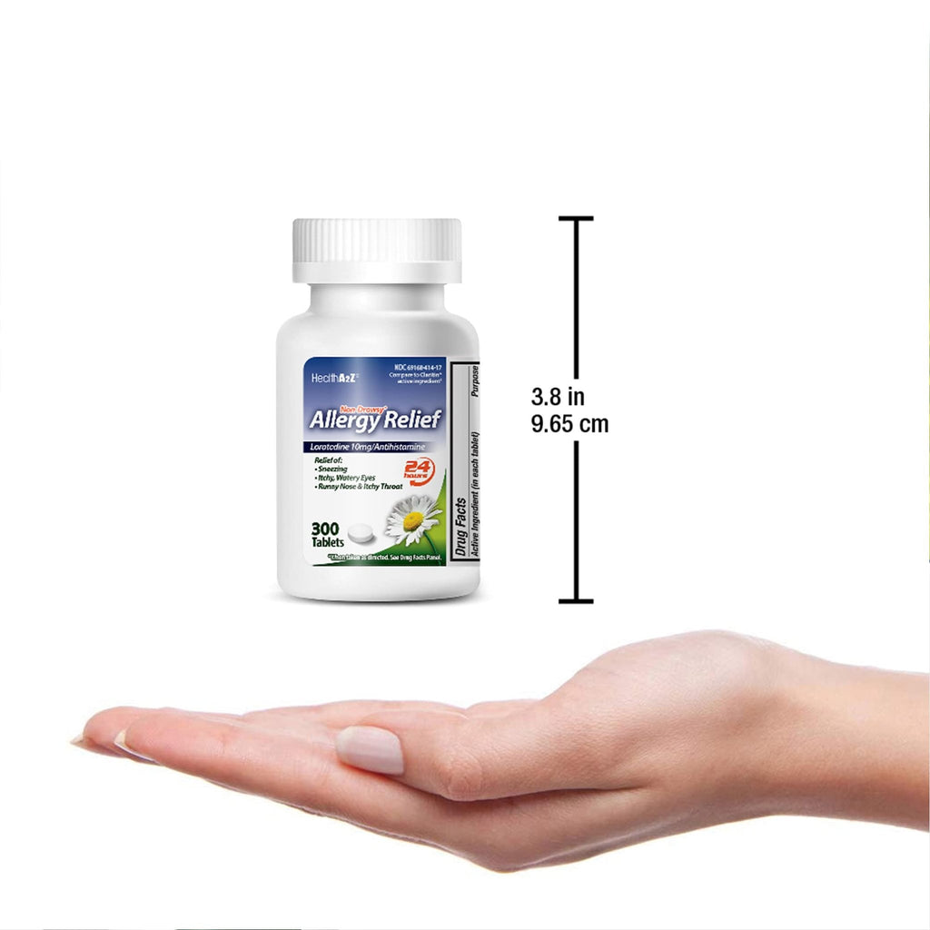 HealthA2Z® Allergy Relief, Loratadine 10mg, 24-Hour Antihistamine, Dye Free, Indoor & Outdoor Allergy Relief, 300 Tablets - FENGGESTORE20