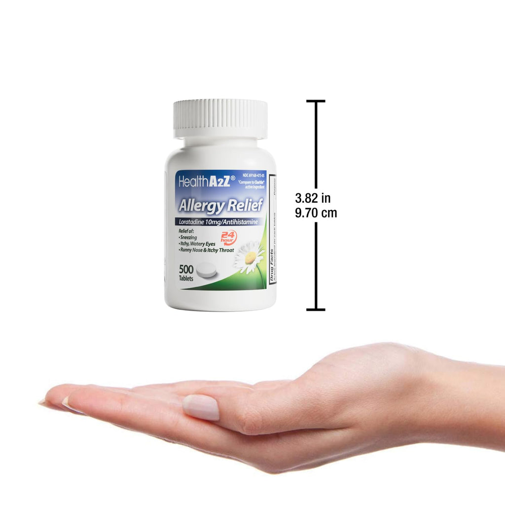 HealthA2Z® Allergy Relief, Loratadine 10mg Antihistamine, 500 Dye Free Tablets, Relief from Itchy Throat, Sneezing, Runny Noses, 24-Hours Allergy Medicine - FENGGESTORE20