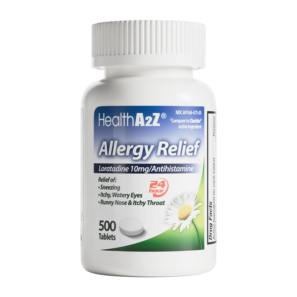 HealthA2Z® Allergy Relief, Loratadine 10mg Antihistamine, 500 Dye Free Tablets, Relief from Itchy Throat, Sneezing, Runny Noses, 24-Hours Allergy Medicine - FENGGESTORE20