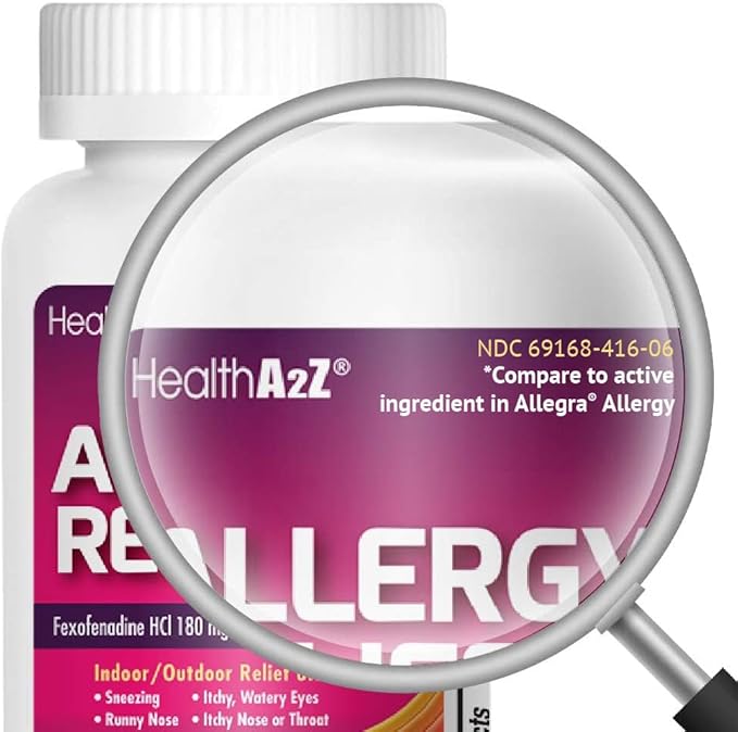 HealthA2Z Fexofenadine Hydrochloride 180mg, Antihistamine for Allergy Relief, 24-Hour Antihistamine for Allergy Relief (120 Count (Pack of 1)) - FENGGESTORE20