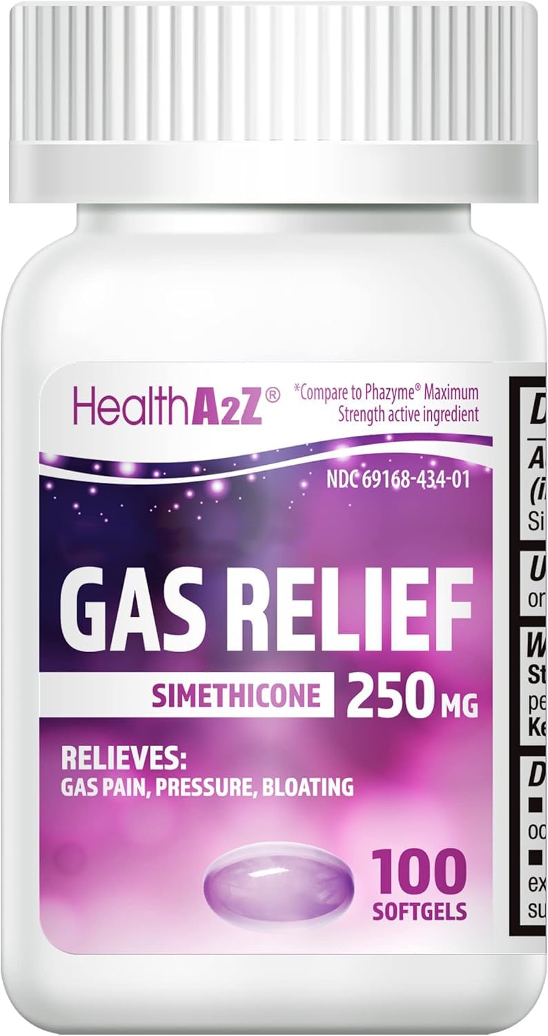 HealthA2Z® Gas Relief Simethicone 250mg, Fast Gas & Bloating Relief, Relieve Symptoms Naturally, 100 Softgels (Pack of 1) - FENGGESTORE20
