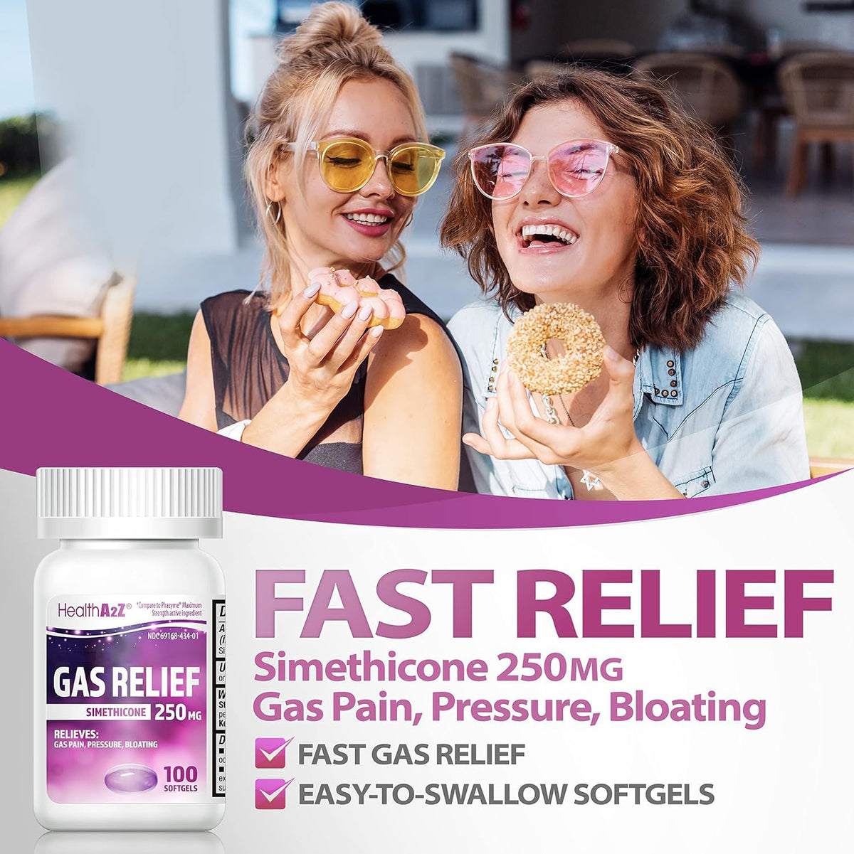 HealthA2Z® Gas Relief Simethicone 250mg, Fast Gas & Bloating Relief, Relieve Symptoms Naturally, 100 Softgels (Pack of 1) - FENGGESTORE20