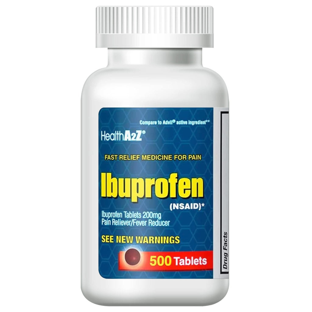HealthA2Z® Ibuprofen 200mg, NSAID, Pain Reliever, Fever Reducer, Headache, Body Aches, Back Pain, Arthritis, Menstrual Cramps, 500 Caplets - FENGGESTORE20