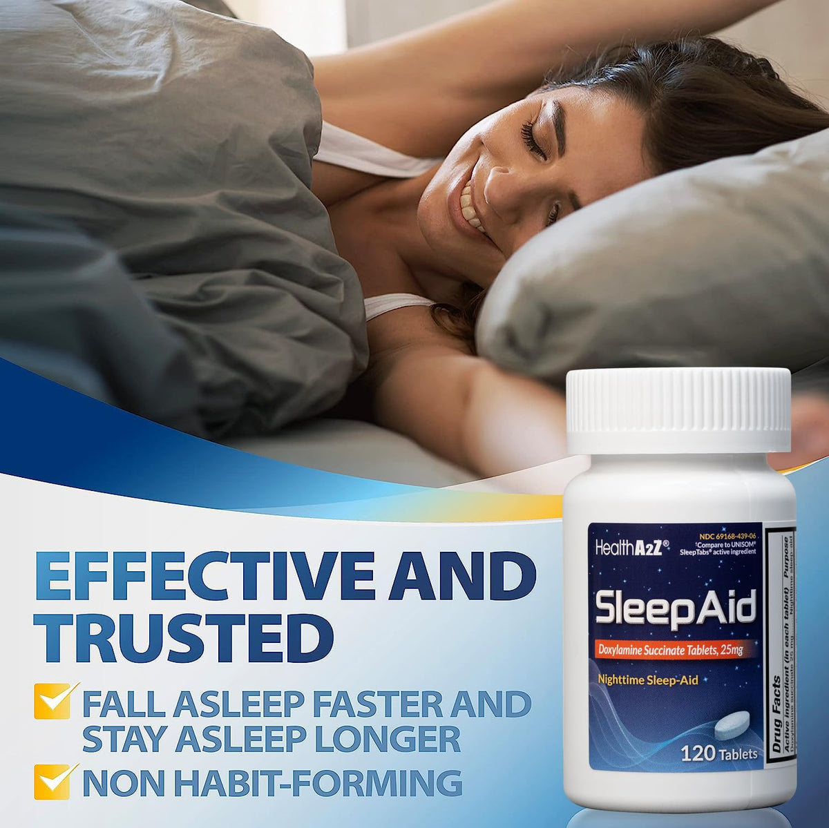 HealthA2Z® Nighttime Sleep-Aid, Doxylamine Succinate Tablets 25mg, 120 Counts (Pack of 1), Safe & Effective - FENGGESTORE20