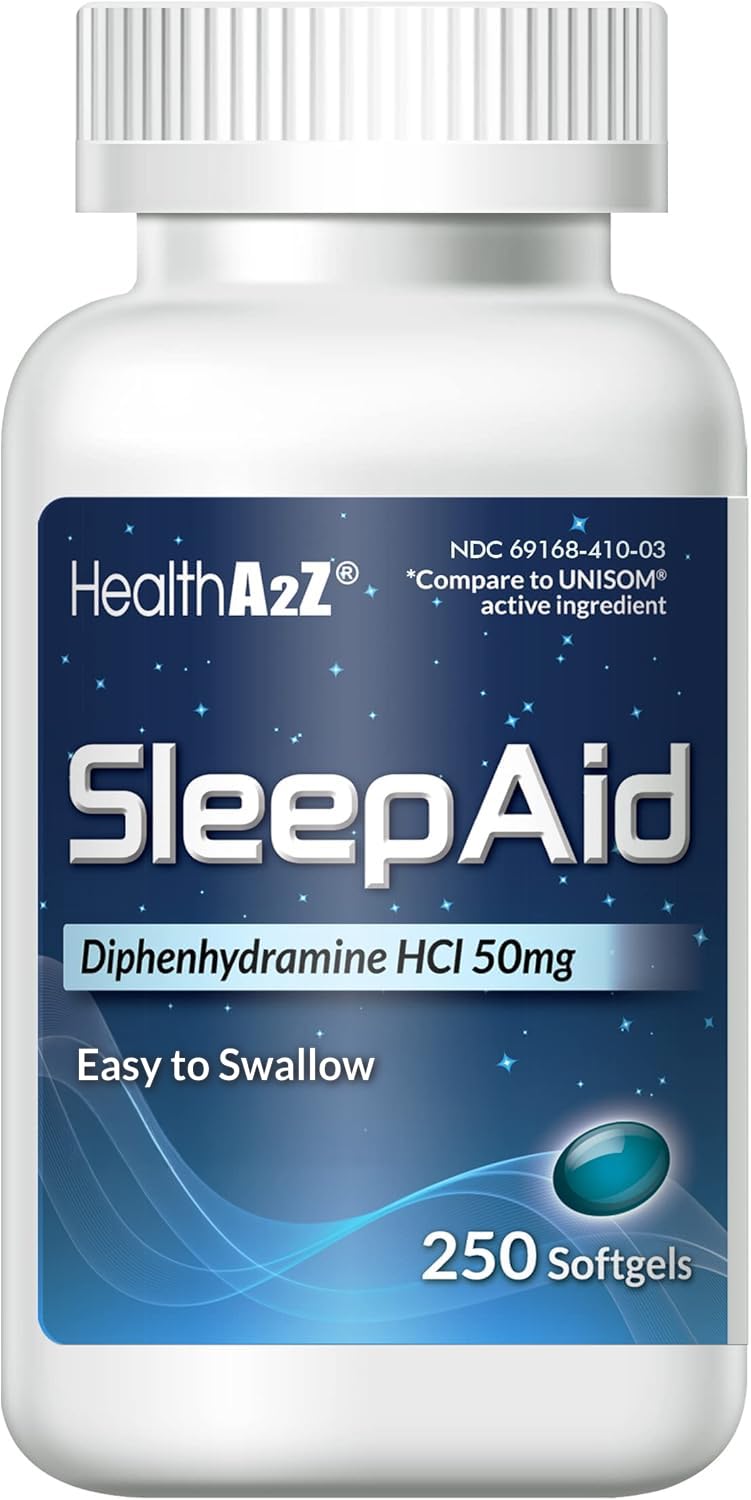 HealthA2Z Sleep Aid, Diphenhydramine Softgels, 50mg, Supports Deeper, Restful Sleeping (250 Counts) - FENGGESTORE20