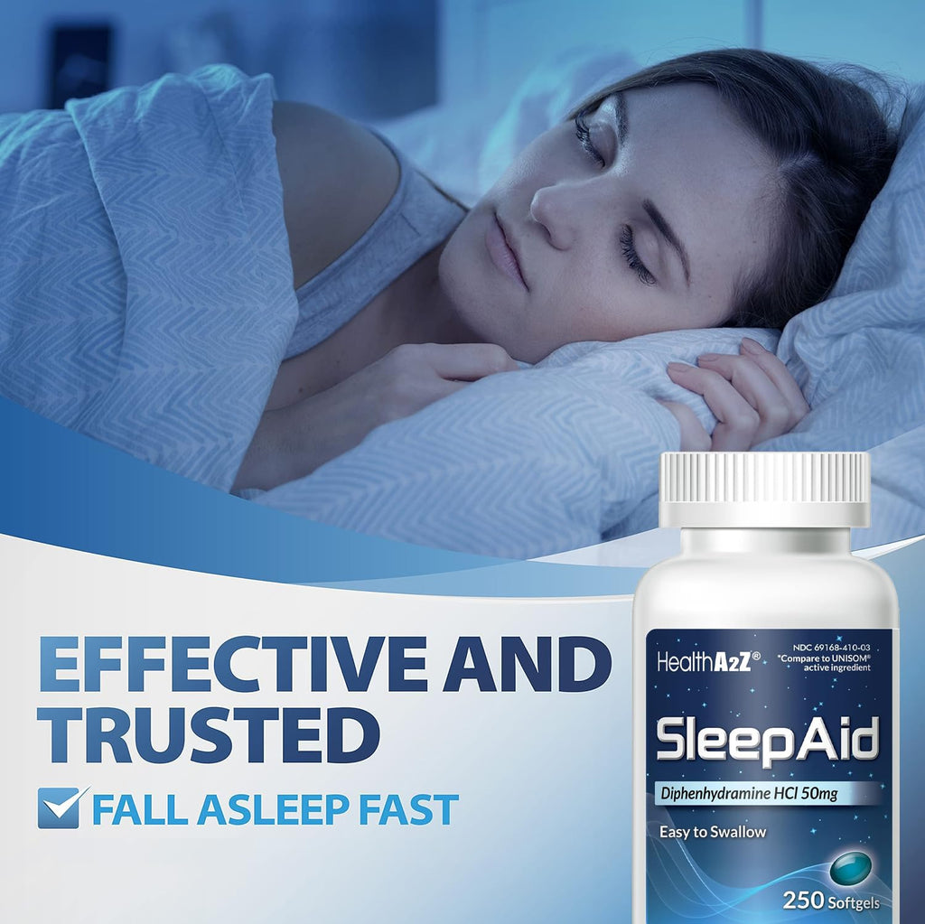 HealthA2Z Sleep Aid, Diphenhydramine Softgels, 50mg, Supports Deeper, Restful Sleeping (250 Counts) - FENGGESTORE20