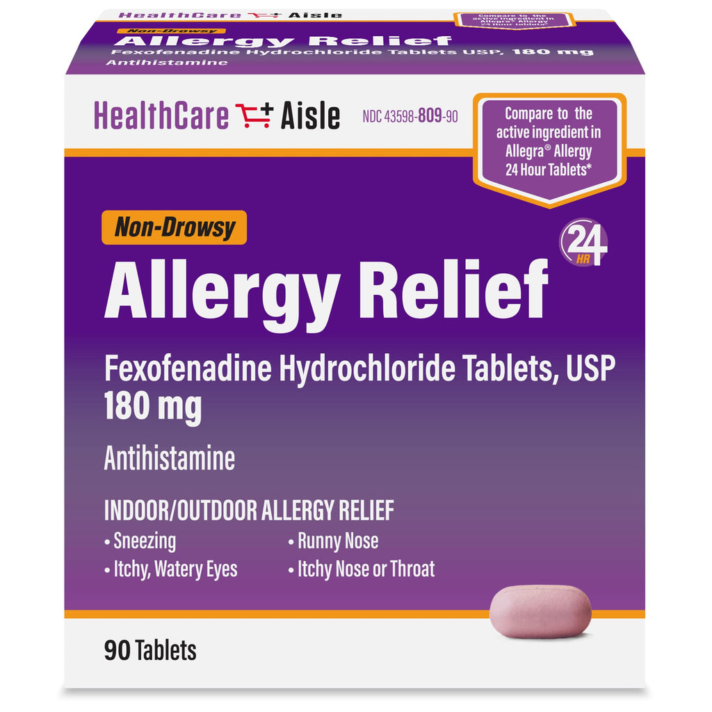HealthCareAisle Allergy Relief - Fexofenadine Hydrochloride Tablets USP, 180 mg, 90 Tablets, Allergy Medication, Non-Drowsy 24-Hour Relief - FENGGESTORE20