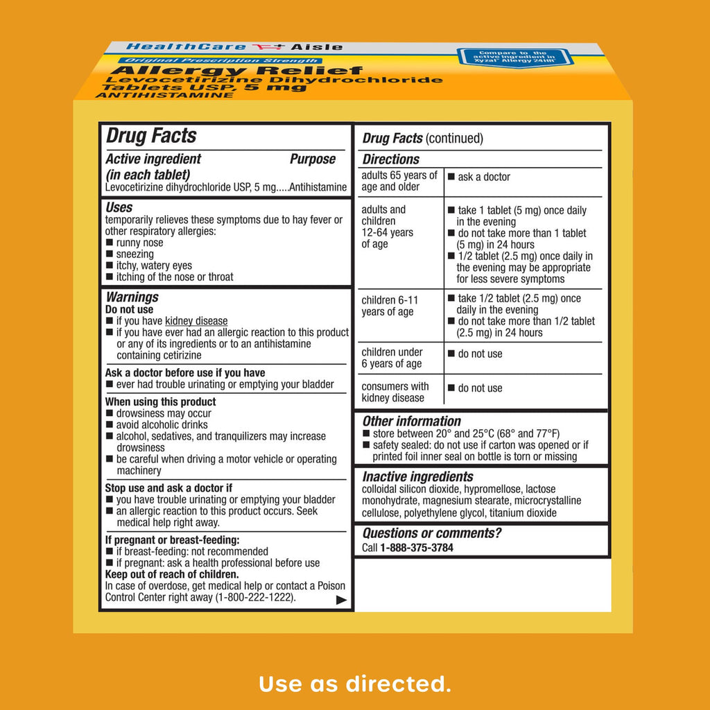 HealthCareAisle Allergy Relief - Levocetirizine Dihydrochloride Tablets USP, 5 mg, 160 Tablets, Original Prescription Strength Allergy Medication, 24-Hour Relief, 80 Count (Pack of 2) - FENGGESTORE20