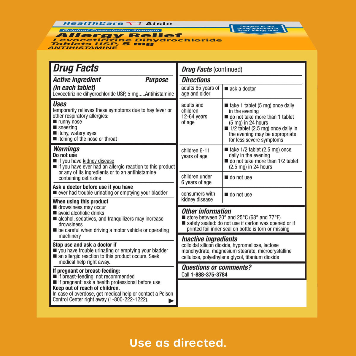 HealthCareAisle Allergy Relief - Levocetirizine Dihydrochloride Tablets USP, 5 mg, 160 Tablets, Original Prescription Strength Allergy Medication, 24-Hour Relief, 80 Count (Pack of 2) - FENGGESTORE20