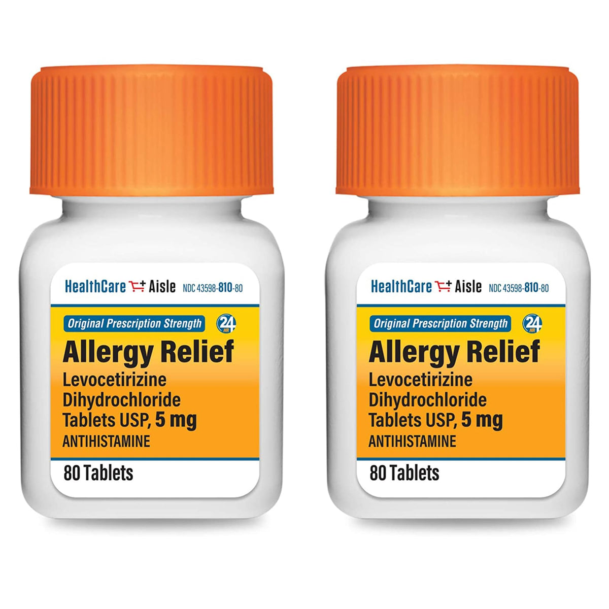 HealthCareAisle Allergy Relief - Levocetirizine Dihydrochloride Tablets USP, 5 mg, 160 Tablets, Original Prescription Strength Allergy Medication, 24-Hour Relief, 80 Count (Pack of 2) - FENGGESTORE20