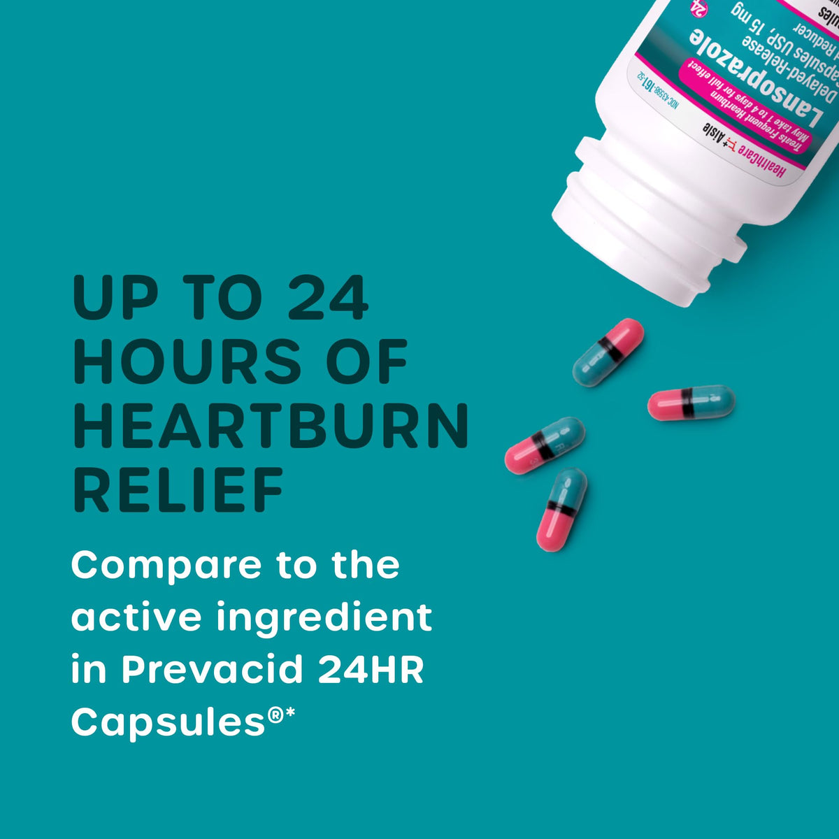 HealthCareAisle Lansoprazole 15 mg - 42 Delayed-Release Capsules - Acid Reducer, Treats Frequent Heartburn - FENGGESTORE20