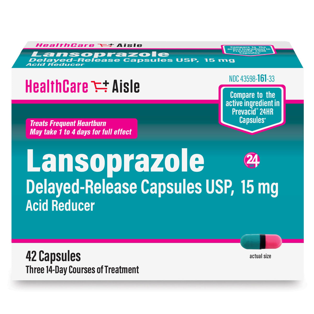 HealthCareAisle Lansoprazole 15 mg - 42 Delayed-Release Capsules - Acid Reducer, Treats Frequent Heartburn - FENGGESTORE20