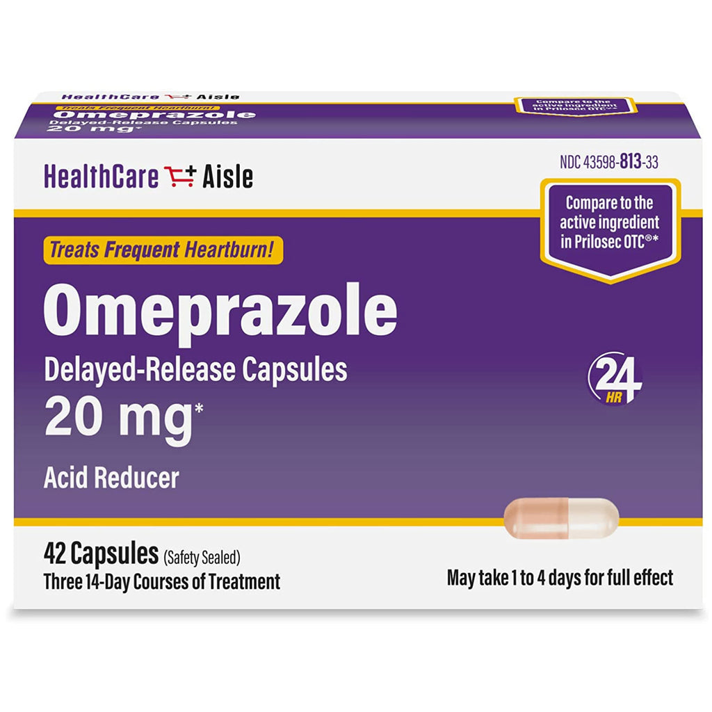 HealthCareAisle Omeprazole 20 mg, 42 Delayed-Release Capsules - Acid Reducer, Treats Frequent Heartburn, 42 Count (Pack of 1) - FENGGESTORE20