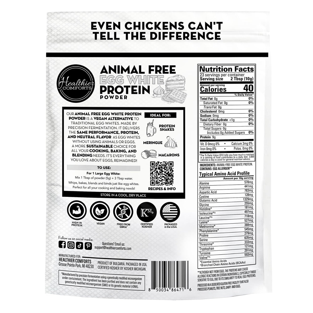 Healthier Comforts Animal-Free Egg White Protein Powder | Make Vegan Egg Omelets, Angel Food Cake, Meringue, Protein Shakes | Whips and Binds Just Like Traditional Egg Whites (8 oz) - FENGGESTORE20