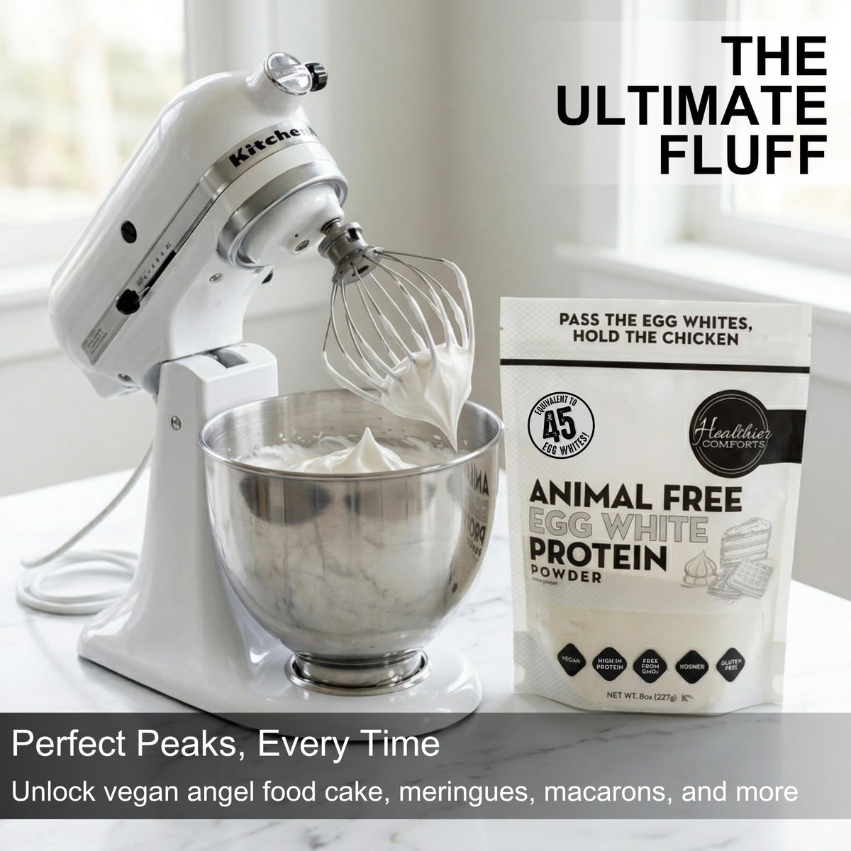 Healthier Comforts Animal-Free Egg White Protein Powder | Make Vegan Egg Omelets, Angel Food Cake, Meringue, Protein Shakes | Whips and Binds Just Like Traditional Egg Whites (8 oz) - FENGGESTORE20