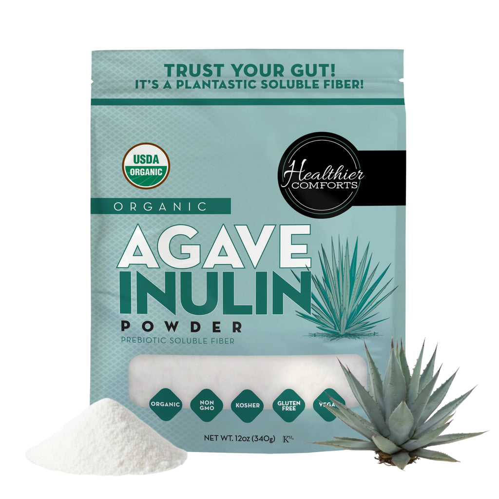 Healthier Comforts Organic Inulin Powder (12 oz) from Blue Agave | Soluble Prebiotic Fiber, Gentle on Digestion, Non-GMO | Perfect for Coffee, Baking & Cooking - FENGGESTORE20