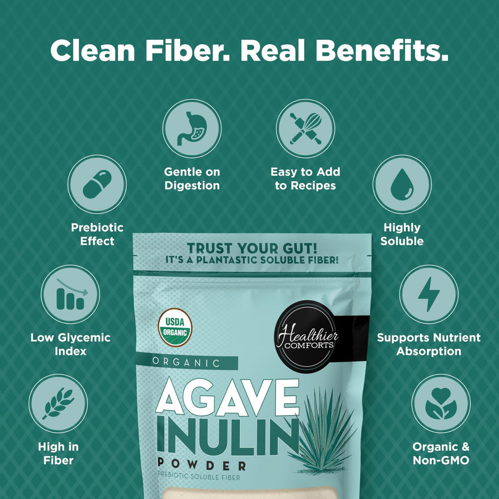 Healthier Comforts Organic Inulin Powder (12 oz) from Blue Agave | Soluble Prebiotic Fiber, Gentle on Digestion, Non-GMO | Perfect for Coffee, Baking & Cooking - FENGGESTORE20